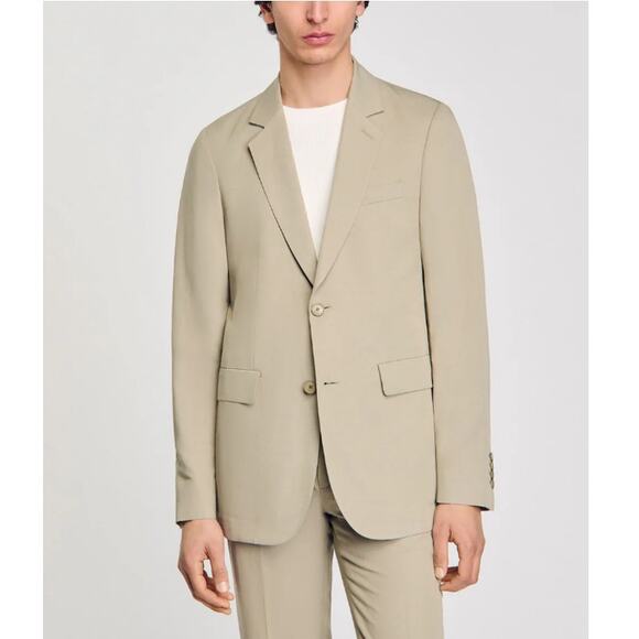 Sandro Men's Beige Formal Linen Suit Jacket Size 50 | Large - Picture 1 of 13